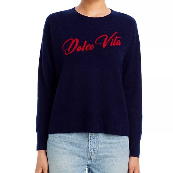 🇮🇹 NWT Cashmere Navy and Red Crew Neck Sweater~Dolce Vita 🇮🇹 - Picture 3 of 5